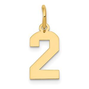 14k Yellow Gold, Athletic Collection, Small Polished Number 2 Pendant
